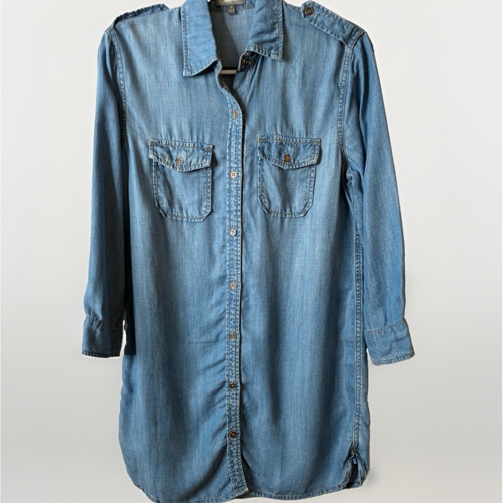 Neiman Marcus Shirt Dress Womens S Blue Denim‎ Long Sleeve Button Up